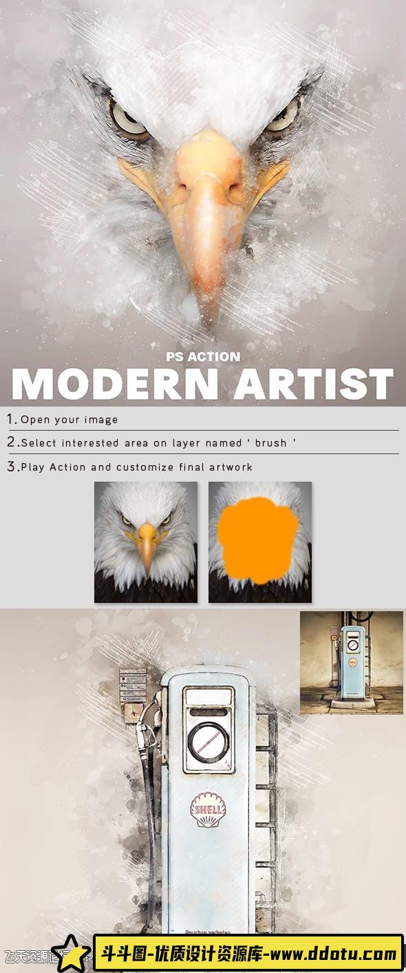 [PS动作下载]现代艺术绘画Photoshop动作Modern Artist Photoshop Action附教程-斗斗图