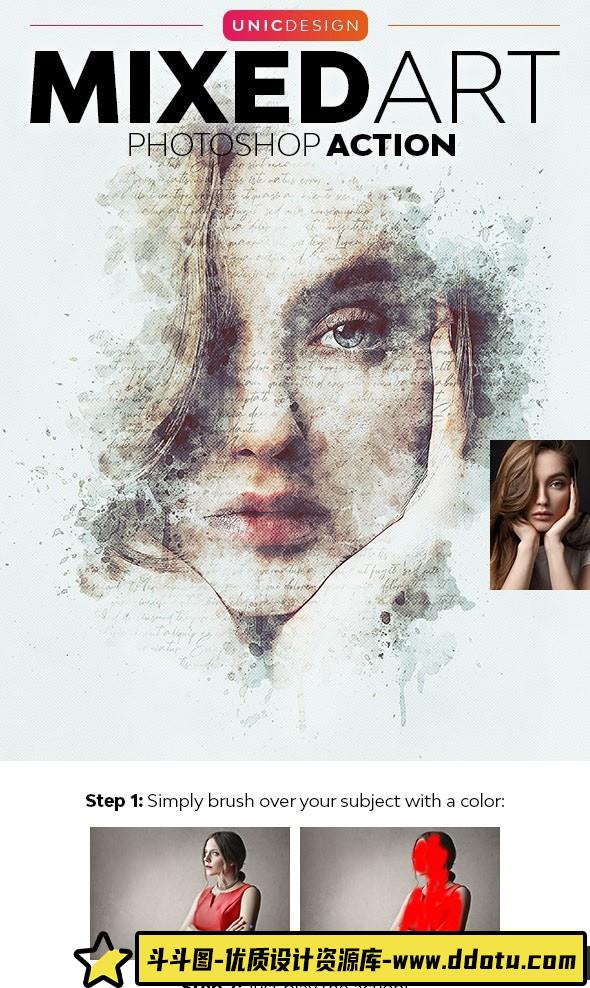 [PS动作下载]图形标记特效PS动作 Graphic Marker Photoshop Action附视频教程-斗斗图