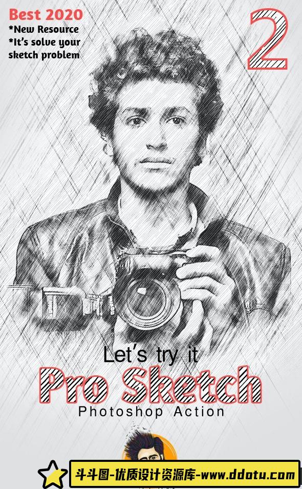 [PS动作下载]专业铅笔素描艺术PS动作 Pro Sketch Photoshop Action 2 (附视频教程)-斗斗图
