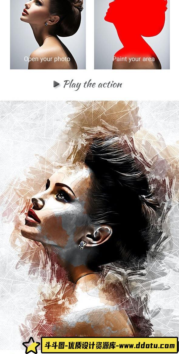 [PS动作下载]压克力颜料绘画艺术ps动作Drawing Paint Photoshop Action附教程-斗斗图