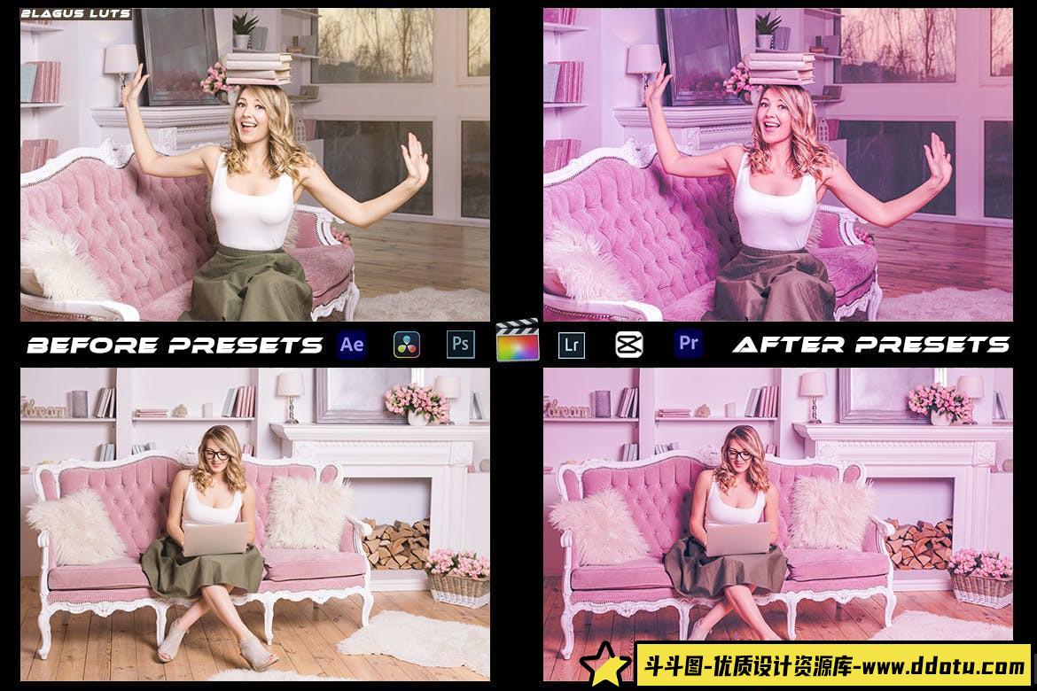 粉色系电影视频后期调色LUT预设 Pink Blogger Luts Video