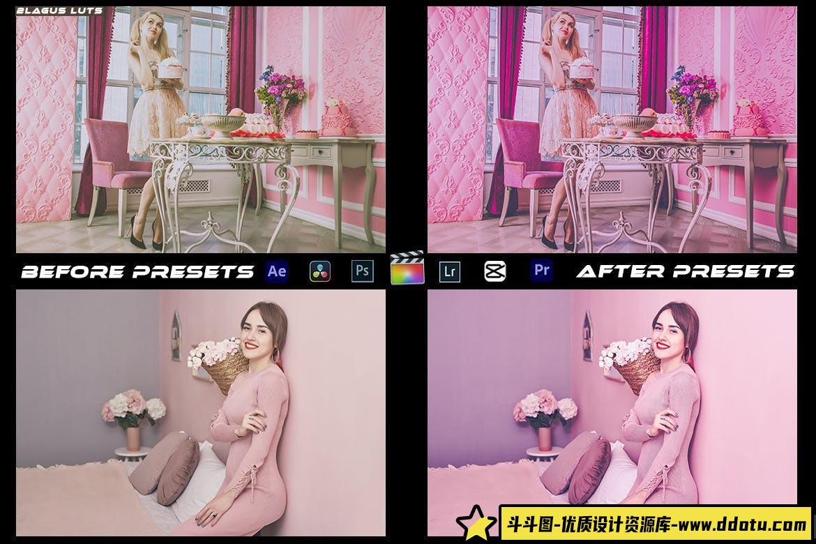 粉色系电影视频后期调色LUT预设 Pink Blogger Luts Video