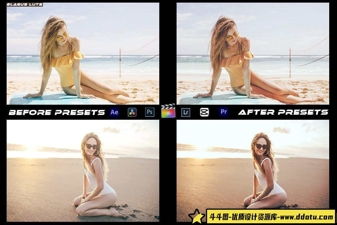 沙滩旅拍金色调电影视频调色LUT预设 Gold Skin Luts Video