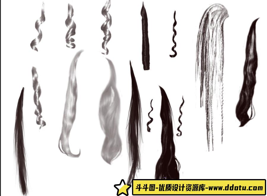 头发造型发型PS后期素材笔刷合集ABR-斗斗图