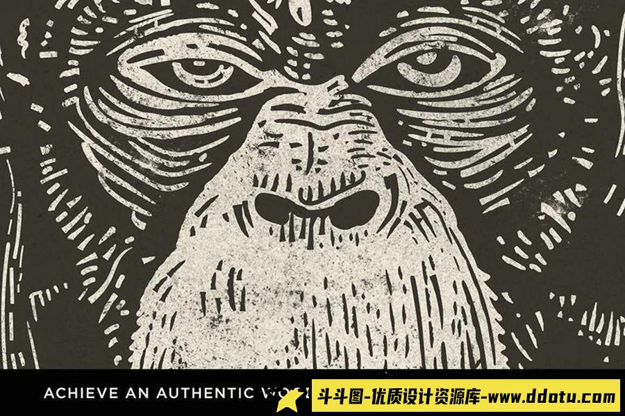 适用于PS与AI的木刻画，逼真的木刻PS/AI笔刷