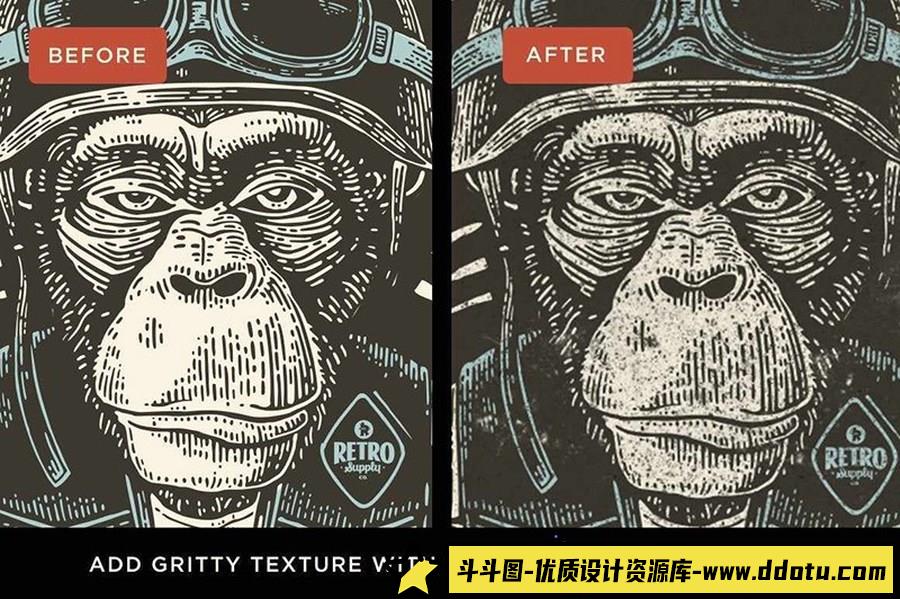 适用于PS与AI的木刻画，逼真的木刻PS/AI笔刷