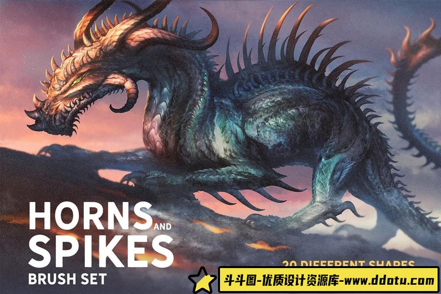 200多种龙的PS笔刷及60种爬行动物皮肤纹理无缝图案合集