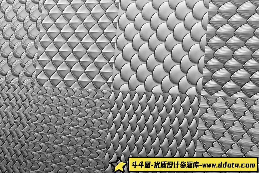 200多种龙的PS笔刷及60种爬行动物皮肤纹理无缝图案合集