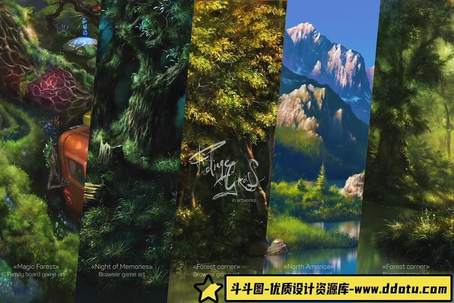 60种叶子和苔藓草地植物PS画笔笔刷套装 ABR和TPL格式