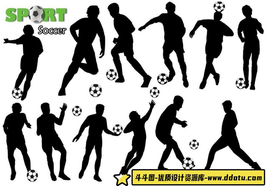 足球动作人物剪影PS笔刷-斗斗图