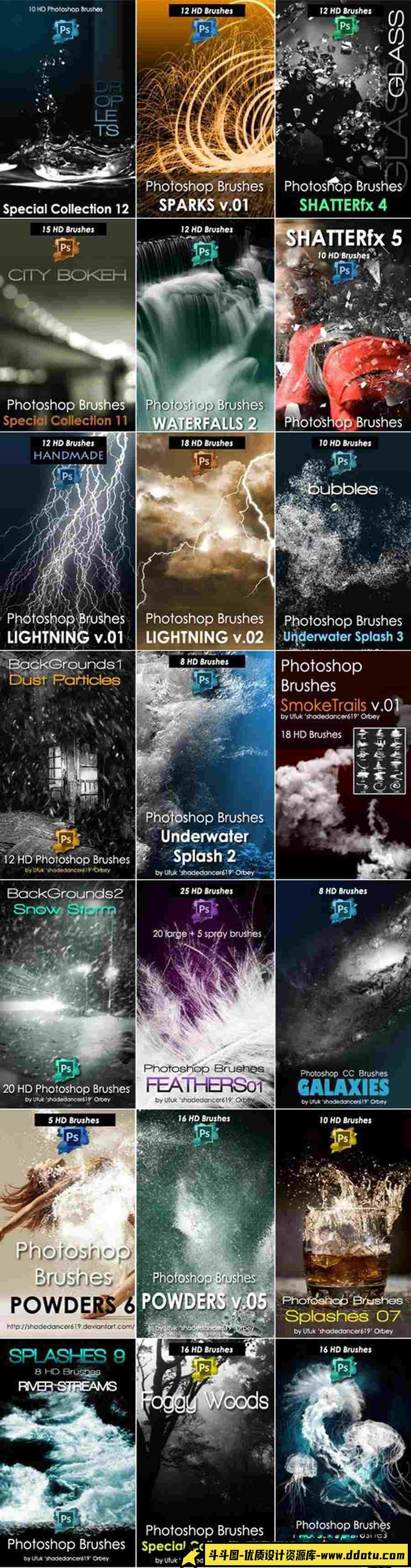 485种闪电水花飞溅等Photoshop笔刷合集系列 – Vol.1