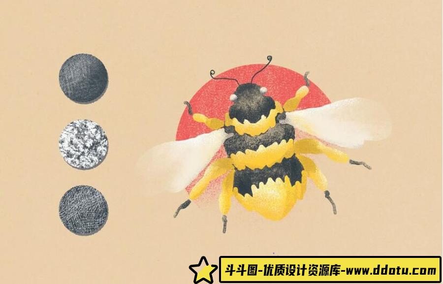 适用于Photoshop铅笔木炭蜡笔数字插图纹理笔刷