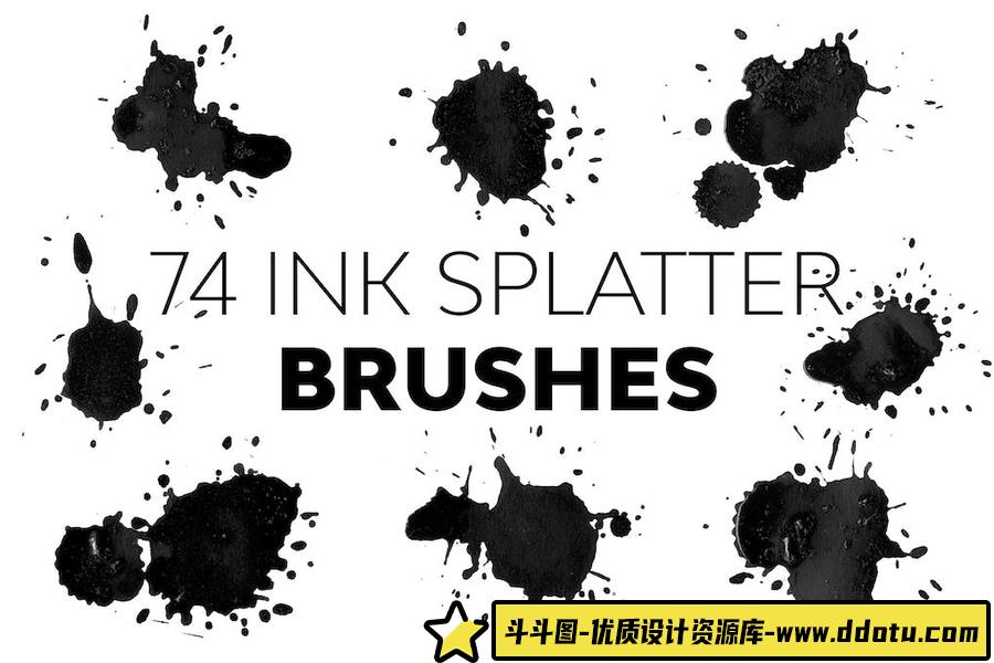 74组高清晰水墨飞溅PS笔刷 Ink Splatter Brushes-斗斗图