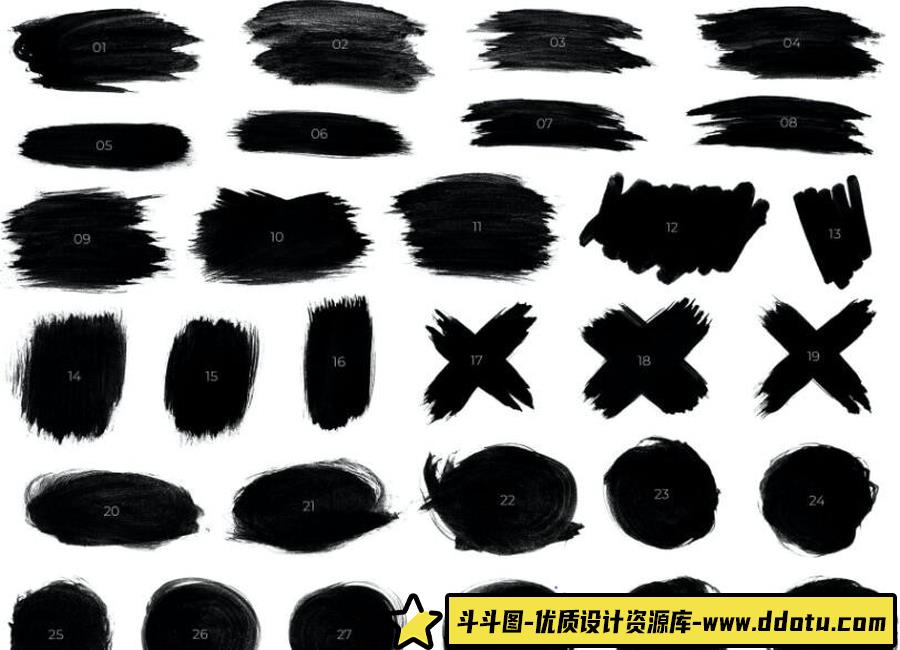 30个手绘毛笔笔触PNG素材 Painted Brush Masks
