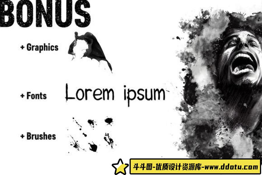 墨水飞溅笔刷和油漆飞溅图片素材视觉效果包套装