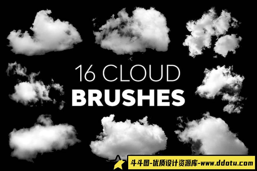 16款白云PS笔刷 Cloud Brushes-斗斗图