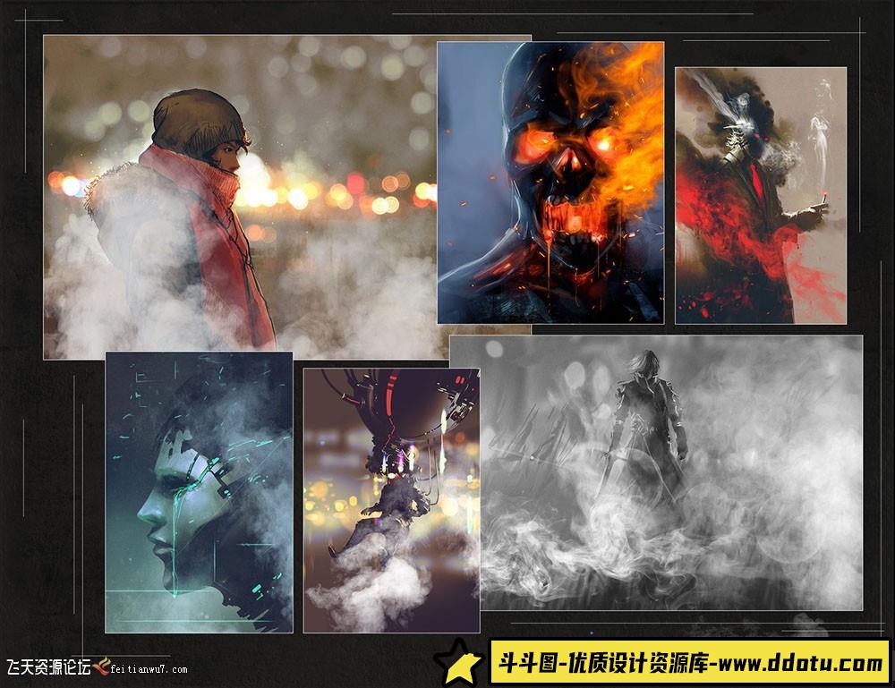 [火焰烟雾笔刷][插件发布]Rons蒸汽烟雾PS笔刷雾化氛围情绪人像创意绘画特效合PS笔刷