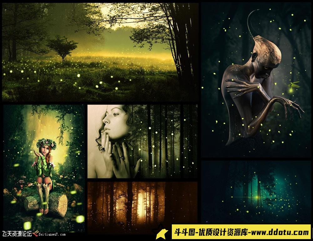 [炫光光效笔刷][插件发布]Rons梦幻氛围荧光萤火虫魔幻光效笔刷-后期修图合成笔刷素材