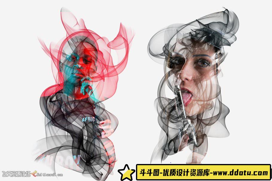 [火焰烟雾笔刷][插件发布]真实烟雾丝线缠绕ps笔刷下载Smoke Photoshop Brushes