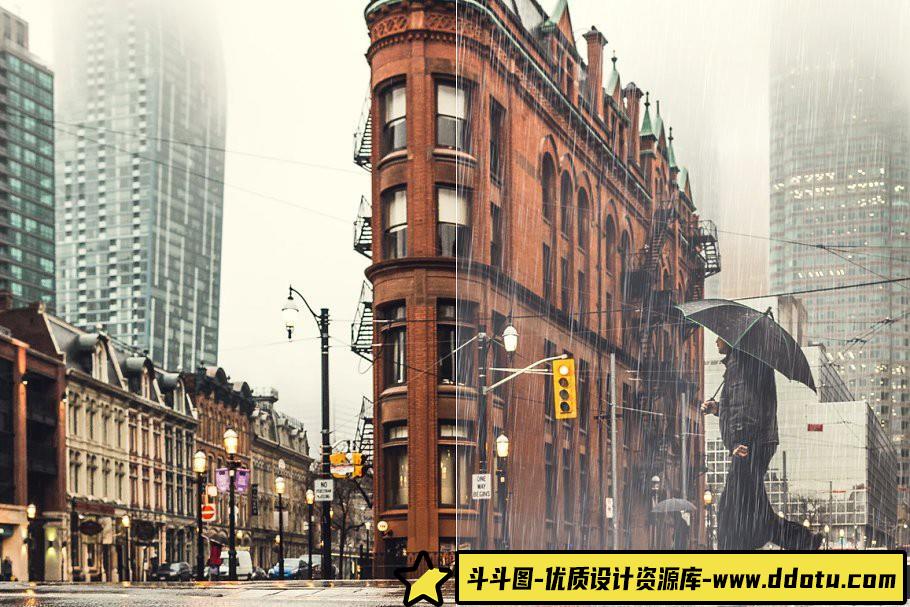 [水花瀑布笔刷][插件发布]50组雨水下雨效果PS笔刷下载 50 Rain Photoshop Brushes