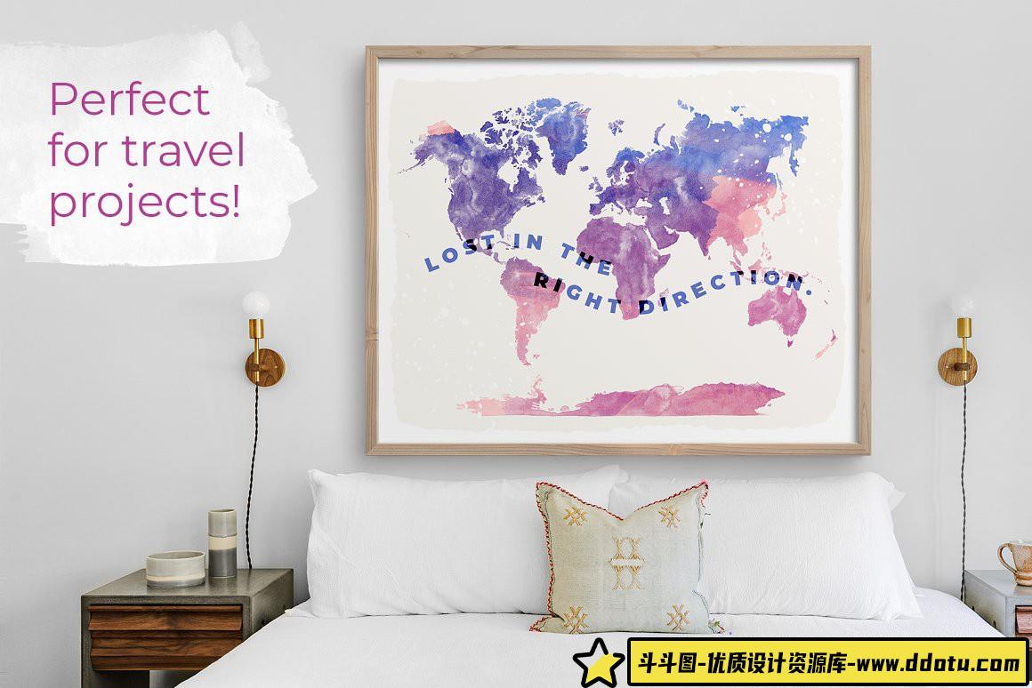 [水墨水彩笔刷][插件发布]世界地图水彩PS笔刷包 World Watercolor PS Brush Pack