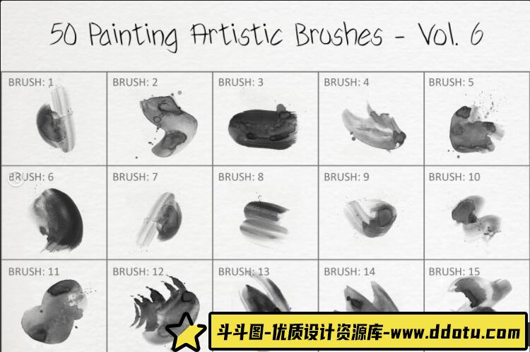 [CG绘画笔刷][插件发布]50 种绘画艺术画笔PS笔刷包-50 Painting Artistic Brushes – Vol.6