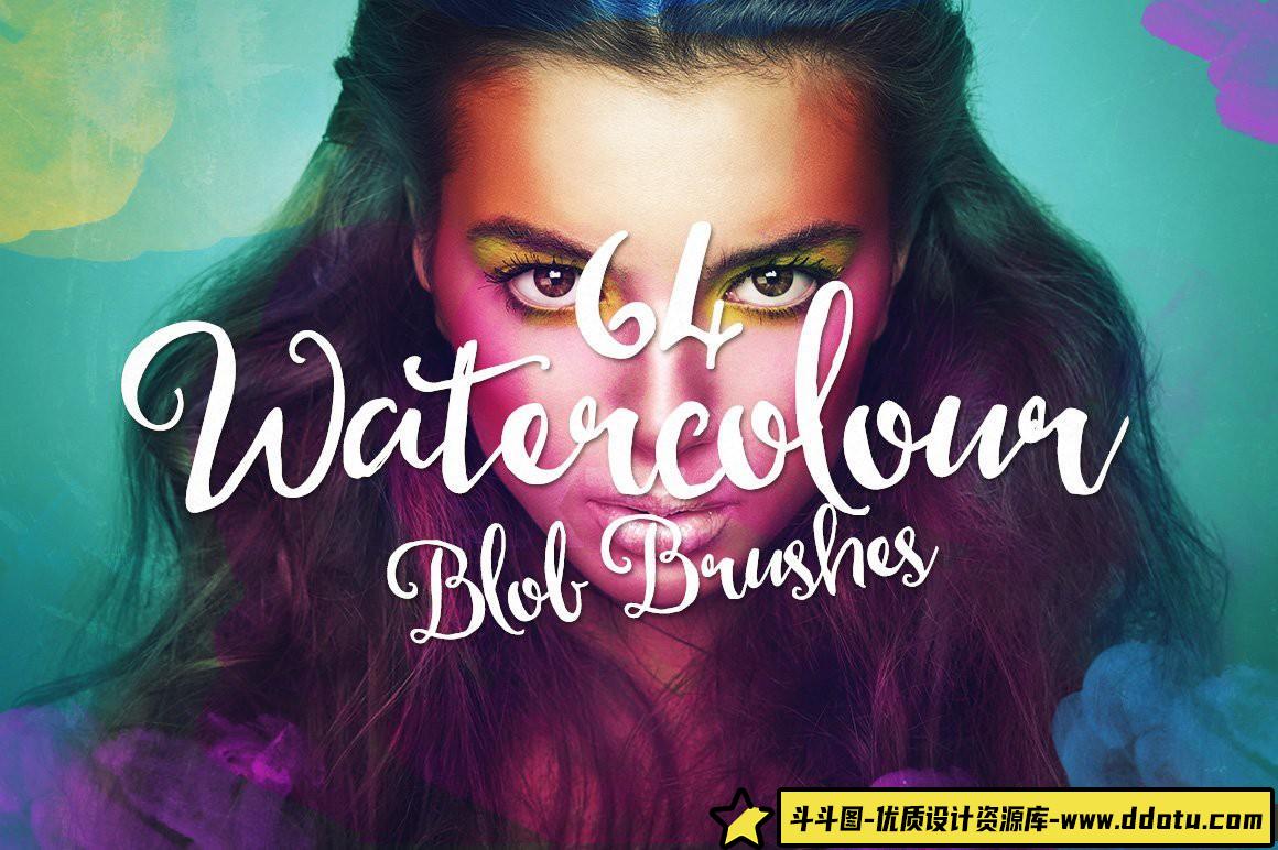 [水墨水彩笔刷][插件发布]PS笔刷 – 64 款适用于 Adob​​e Photoshop 的水彩PS画笔-斗斗图