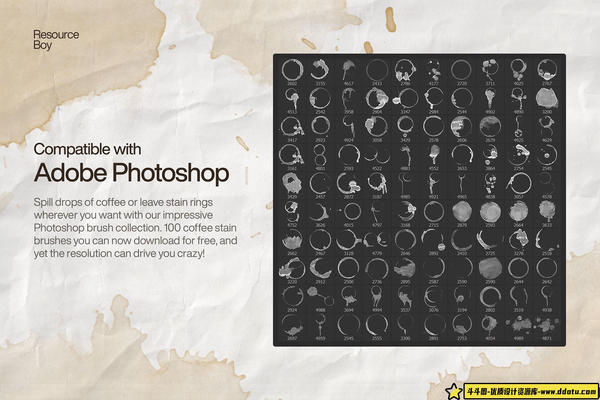 [水墨水彩笔刷][插件发布]100个高清4K咖啡渍污渍PS笔刷下载