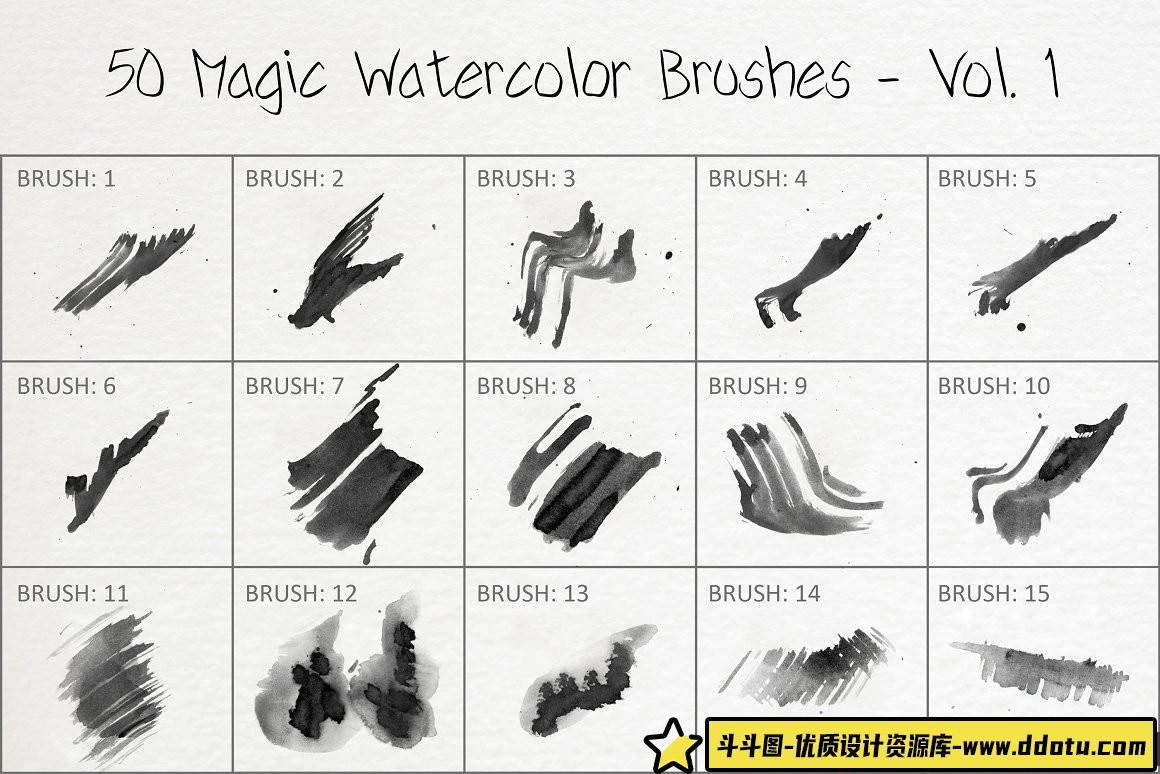 [水墨水彩笔刷][插件发布]50支魔法水彩笔刷第一卷 50 Magic Watercolor Brushes – Vol. 1