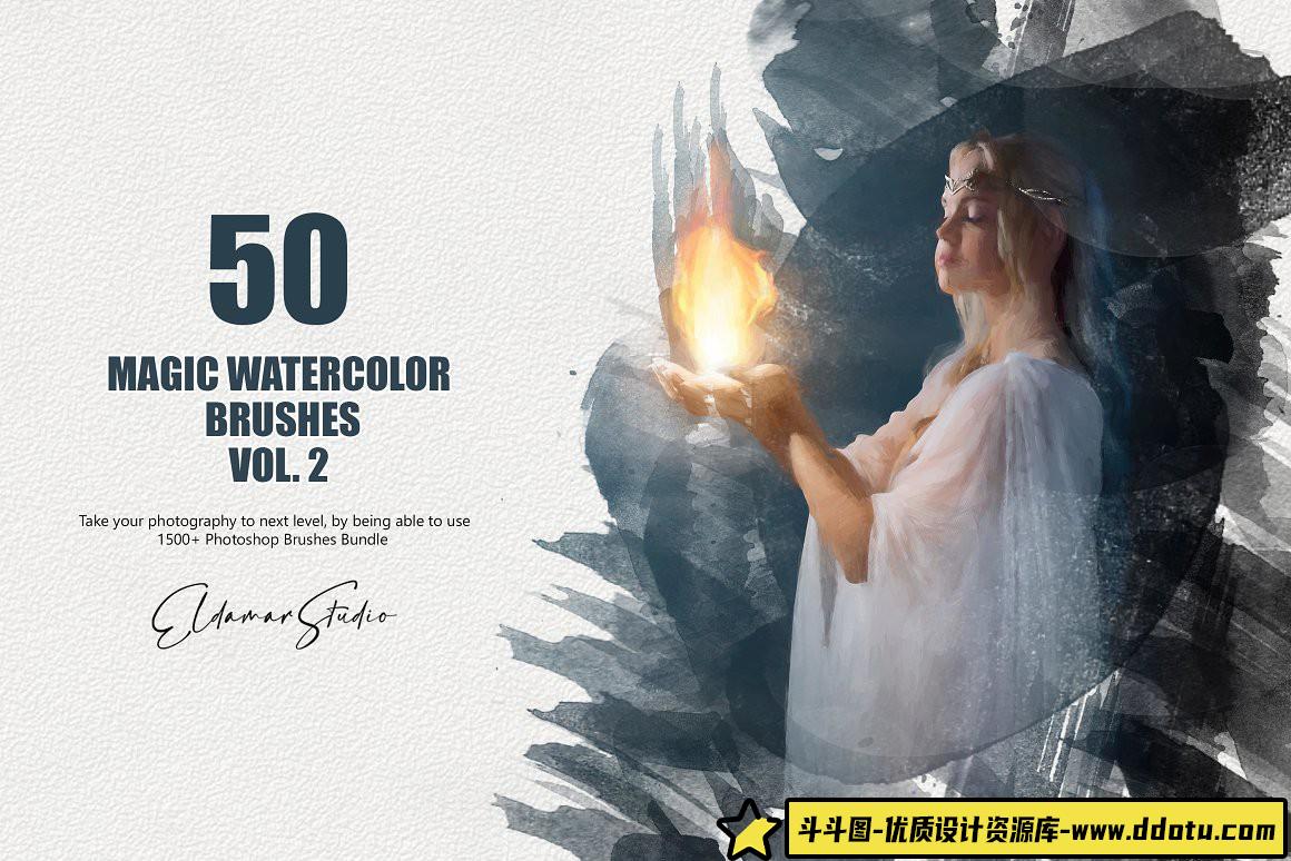 [水墨水彩笔刷][插件发布]50支魔法水彩笔刷第二卷 50 Magic Watercolor Brushes – Vol. 2-斗斗图
