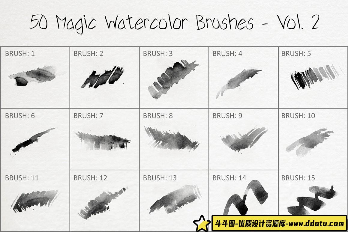 [水墨水彩笔刷][插件发布]50支魔法水彩笔刷第二卷 50 Magic Watercolor Brushes – Vol. 2