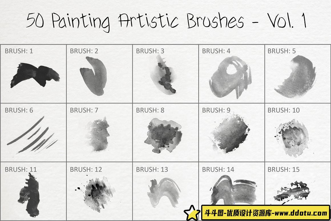 [CG绘画笔刷][插件发布]50种CG绘画艺术PS画笔 50 Painting Artistic Brushes – Vol. 1