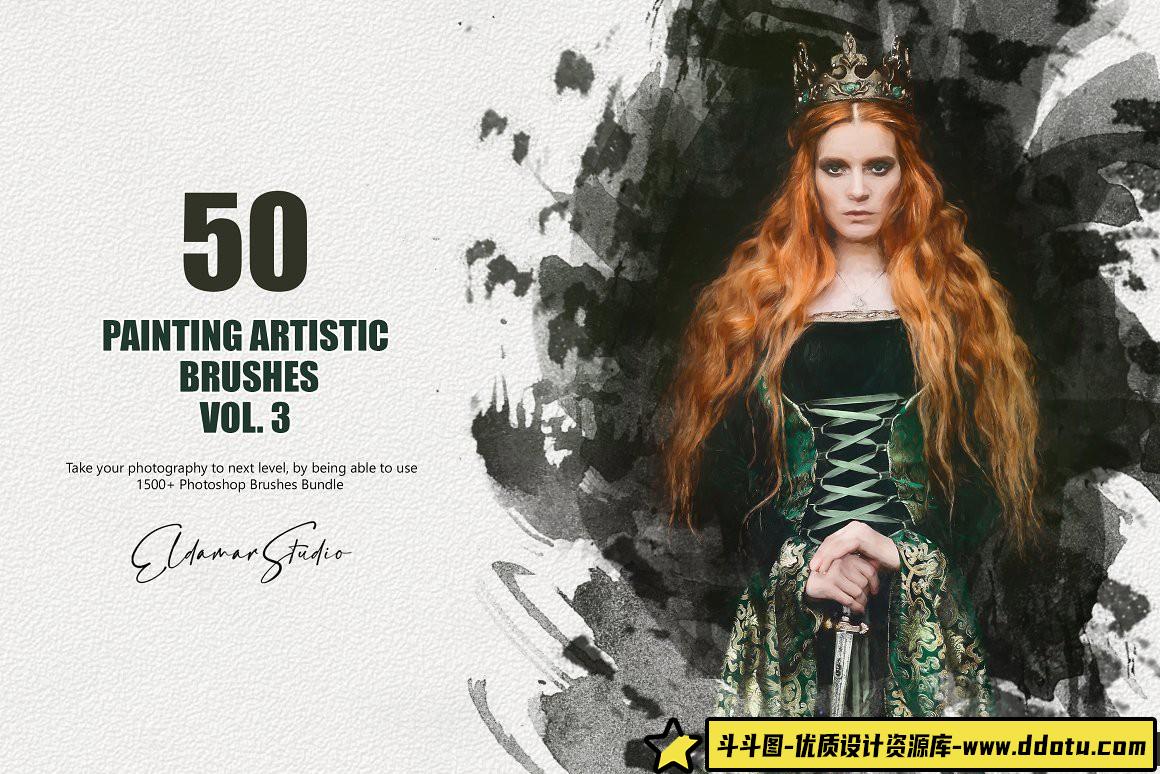 [CG绘画笔刷][插件发布]50种CG绘画艺术PS画笔 50 Painting Artistic Brushes – Vol. 3-斗斗图