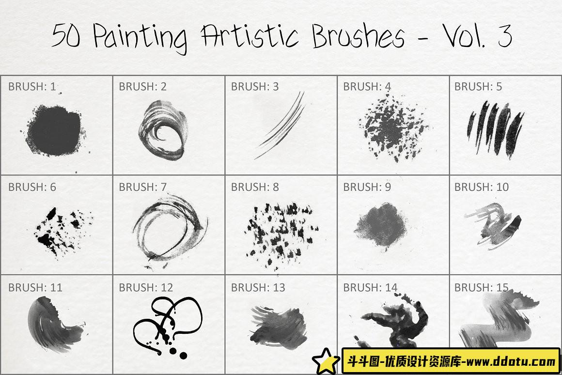 [CG绘画笔刷][插件发布]50种CG绘画艺术PS画笔 50 Painting Artistic Brushes – Vol. 3