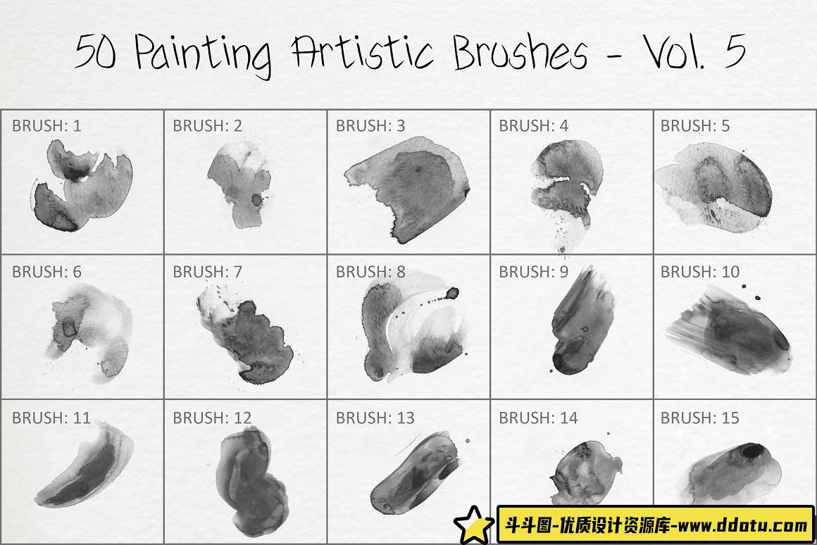[CG绘画笔刷][插件发布]50种CG绘画艺术PS画笔 50 Painting Artistic Brushes – Vol. 5