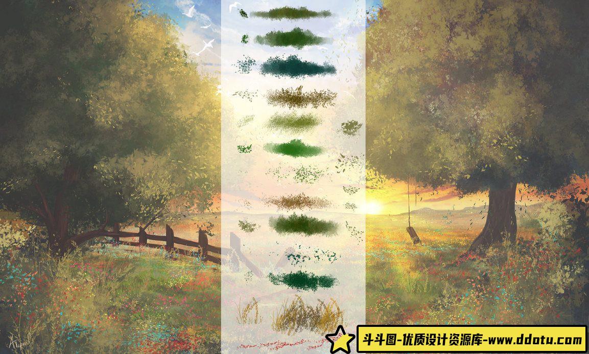 [自然风景笔刷][插件发布]自然风光风景油画PS笔刷-斗斗图