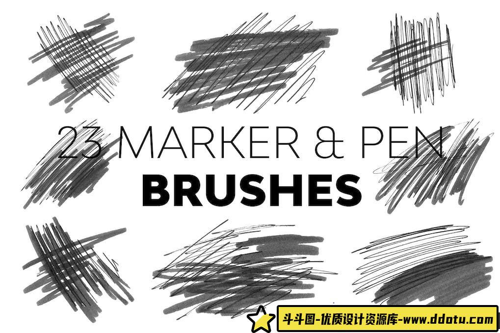 [水墨水彩笔刷][插件发布]记号笔笔刷-23支草图效果记号笔PS笔刷-斗斗图