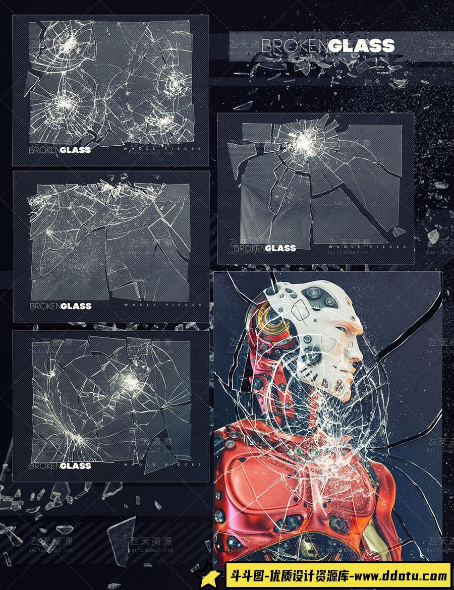 [特效创意笔刷][插件发布]Rons 80组高清玻璃破碎玻璃飞溅PS笔刷 Ron’s Broken Glass