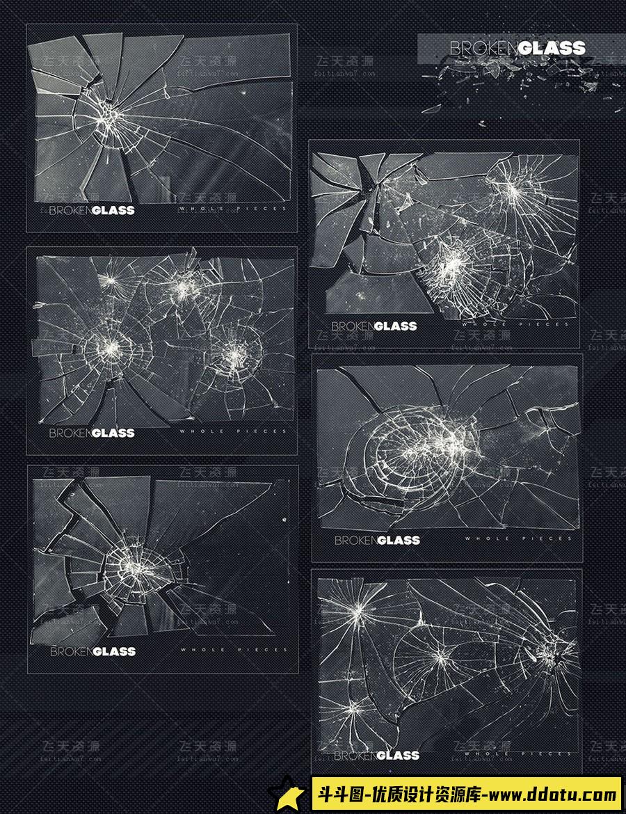 [特效创意笔刷][插件发布]Rons 80组高清玻璃破碎玻璃飞溅PS笔刷 Ron’s Broken Glass