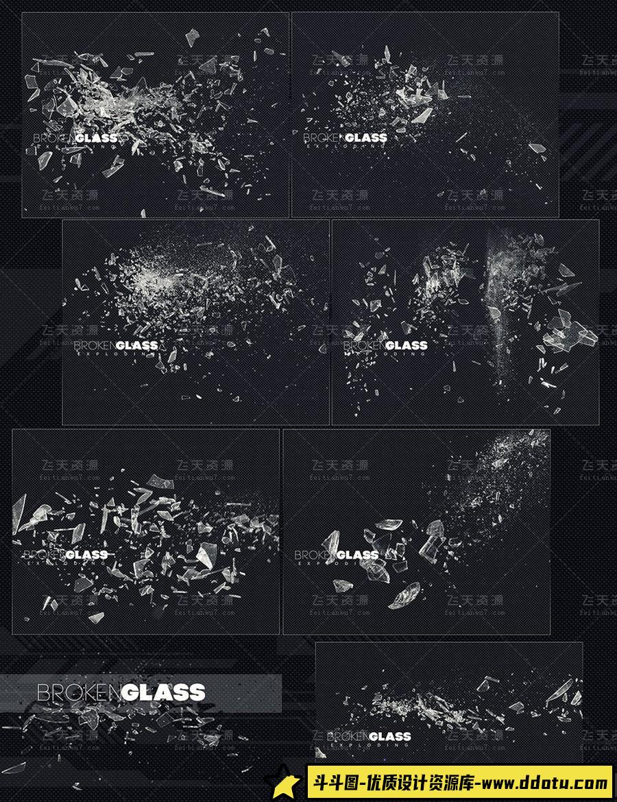 [特效创意笔刷][插件发布]Rons 80组高清玻璃破碎玻璃飞溅PS笔刷 Ron’s Broken Glass