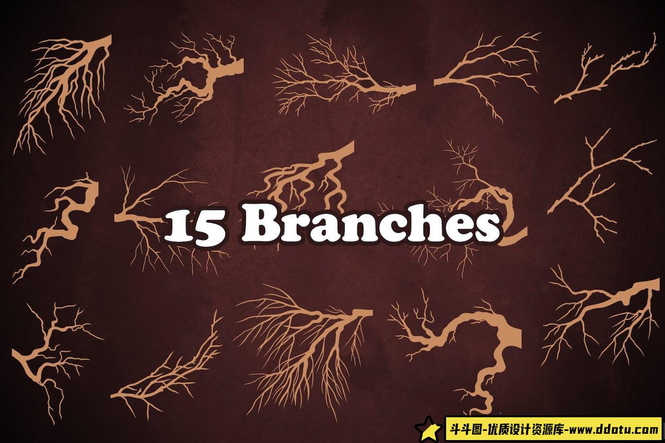 [植物花朵笔刷][插件发布]50支冬季枯树树枝Photoshop笔刷