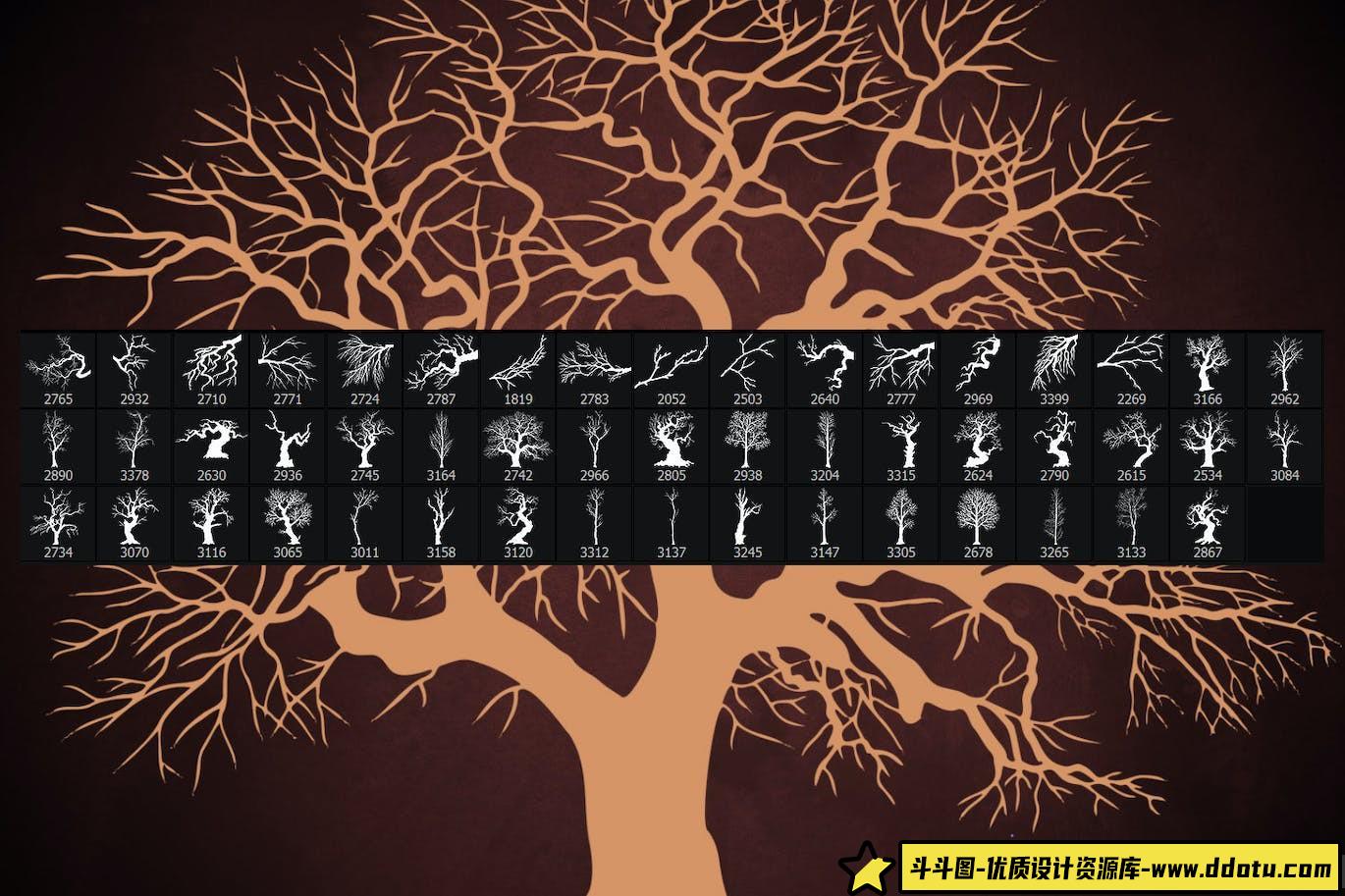 [植物花朵笔刷][插件发布]50支冬季枯树树枝Photoshop笔刷