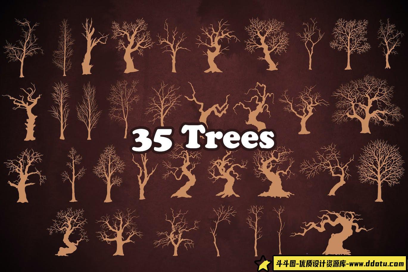 [植物花朵笔刷][插件发布]50支冬季枯树树枝Photoshop笔刷