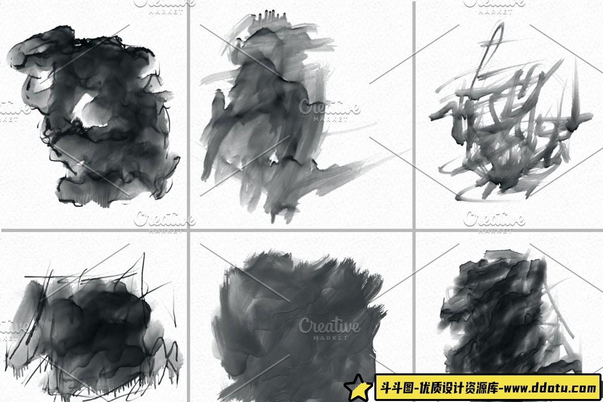 高分辨率水彩PS笔刷套装2:打造细腻水墨效果的完美工具