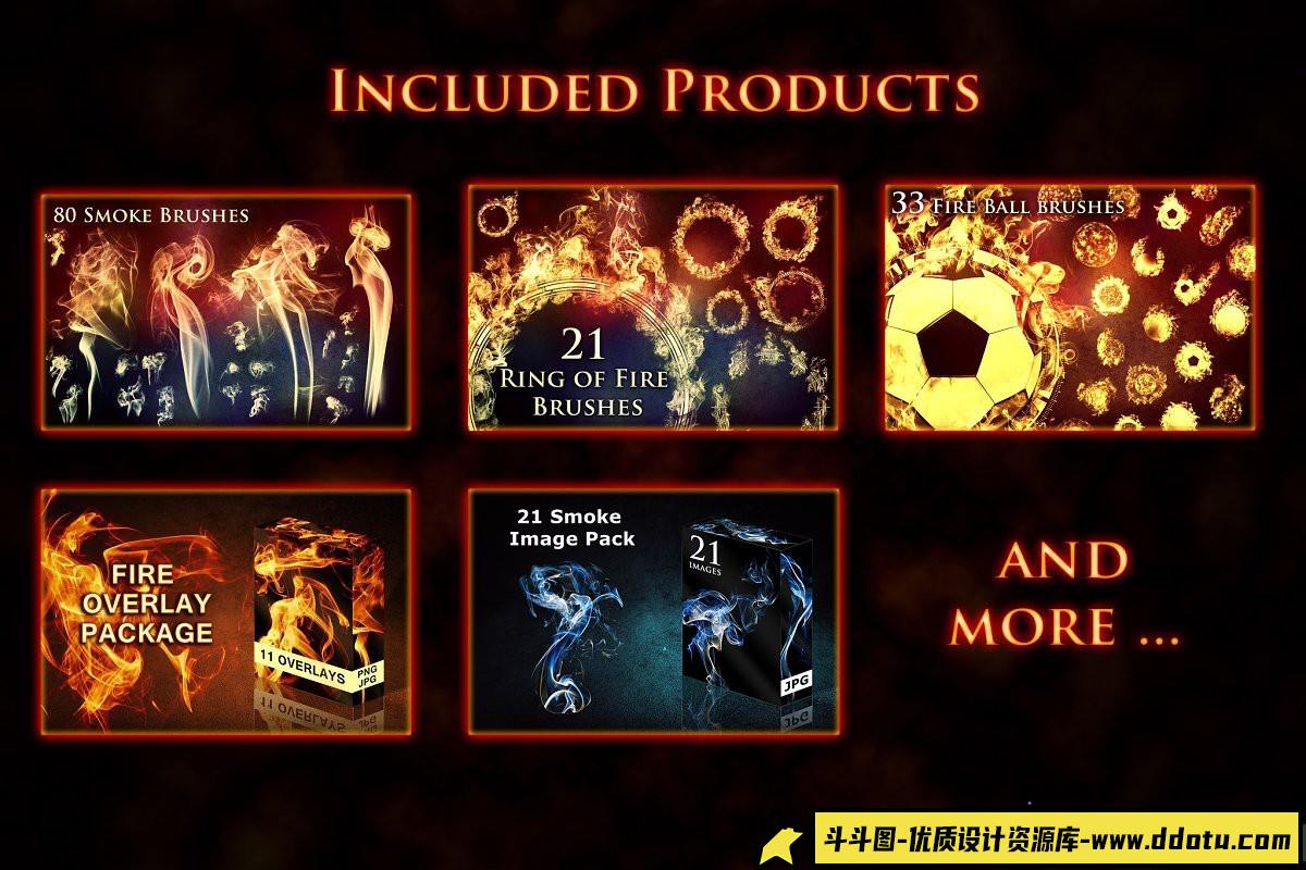 400+火焰烟雾效果工具包：全面笔刷与素材合集