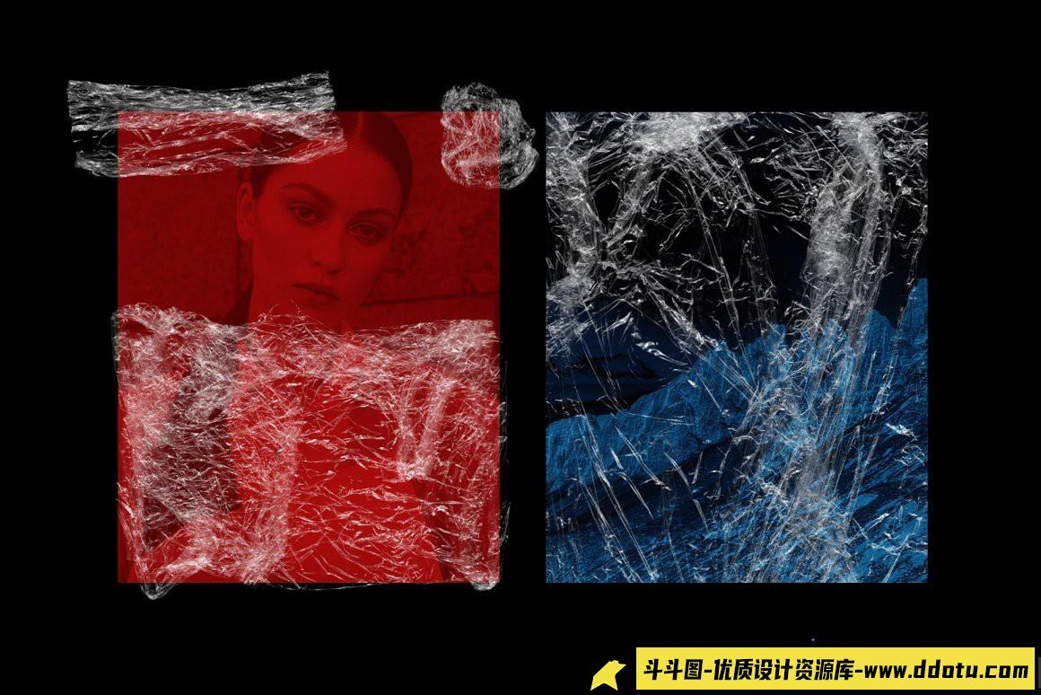 198种塑料纹理笔刷:塑料袋、保鲜膜与虚线包装的创意素材合集