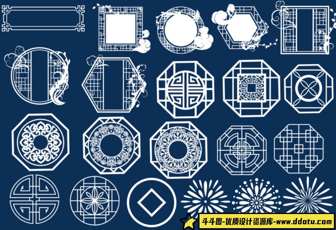 超美中国风与古风笔刷合集下载：祥云、边框花窗及花朵边角素材一应俱全！