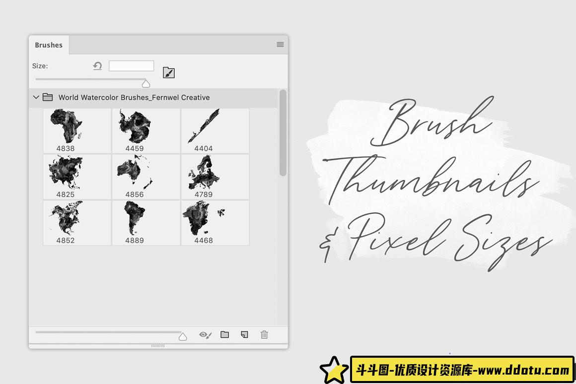 全球水彩风景：精美世界地图PS笔刷包