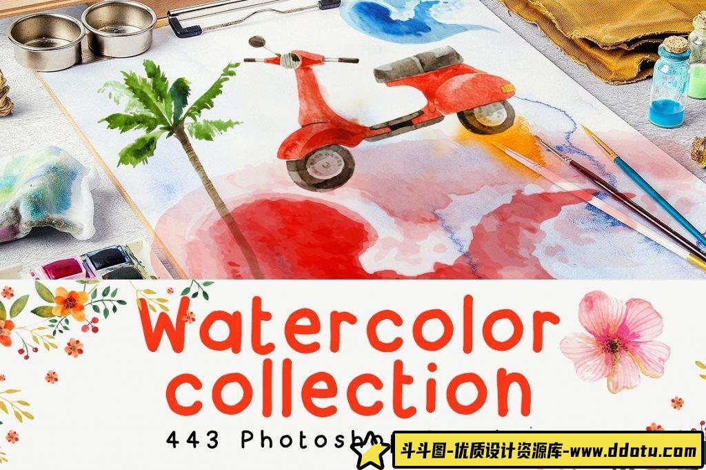 免费下载443款水彩风格PS笔刷，助你创作灵感无限！-斗斗图