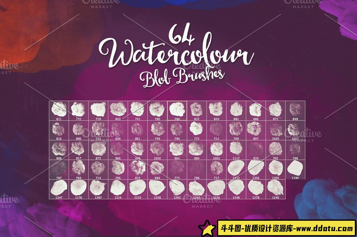 64款水彩PS笔刷，完美适配Adobe Photoshop的水墨艺术创作工具